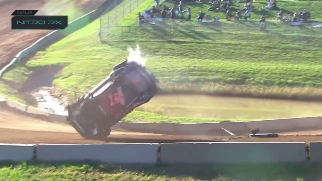 Nitro Rallycross Elk River 2021 LCQ Start Doran Eriksson Crash Bigham Big Crash Flips