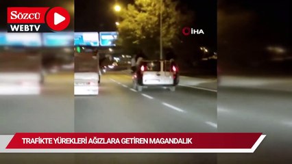 Trafikte yürekleri ağızlara getiren magandalık