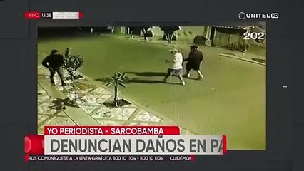 Sin ningún motivo, de una patada arranca un árbol en una calle en Cochabamba