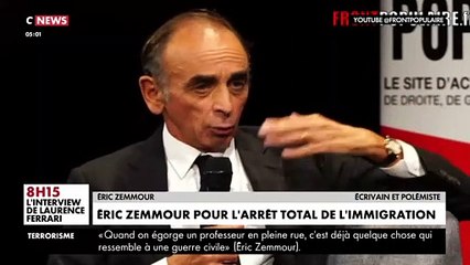 Eric Zemmour a proposé l'arrêt total de l'immigration en France : "Qu'elle soit légale ou illégale, on arrête tout y compris le regroupement familial !"