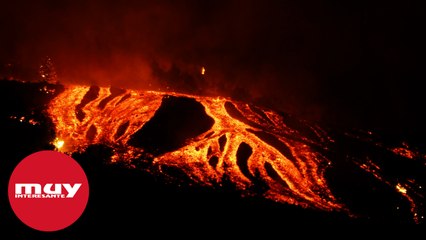 La trayectoria de la colada de lava, a vista de dron