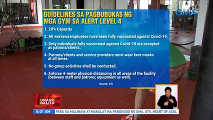 Guidelines sa pagbubukas ng mga gym sa alert level 4 | UB