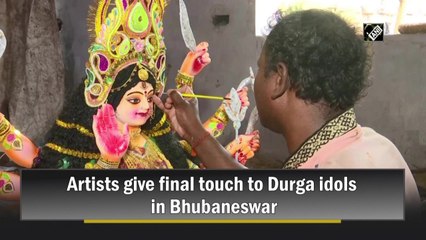 Artists give final touches to Durga idols in Bhubaneswar