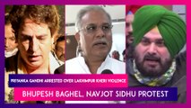 Priyanka Gandhi Arrested Over Lakhimpur Kheri Violence Protest: Bhupesh Baghel Gives Dharna Inside Lucknow Airport, Navjot Sidhu's Protest Call