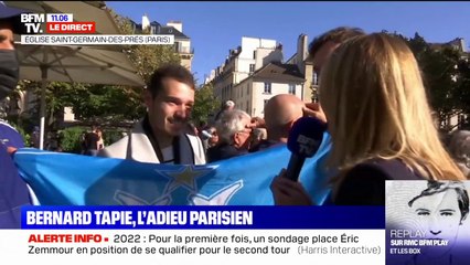 Download Video: Dfffes supporters de l'OM sont venus rendre hommage à Bernard Tapie à l'église de Saint-Germain-des-Prés à Paris