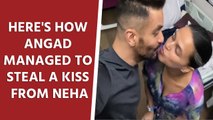 Angad Bedi manages to steal a kiss from Neha Dhupia when parents were not around