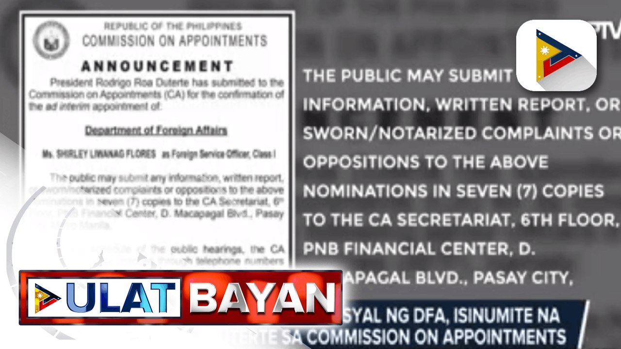 Pangalan ng isang opisyal ng DFA, isinumite na ni Pres. Duterte sa Commission on Appointments