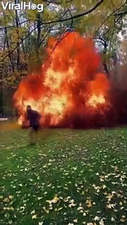 Leaf Pile Explodes in Flames