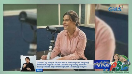 Video herunterladen: Davao City Mayor Sara Duterte, inanunsyo sa kanyang Facebook page na tatapusin ang huling termino bilang alkalde bago manungkulan sa ibang posisyon | Saksi