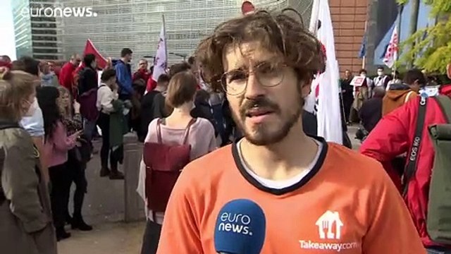 Trabalhadores das plataformas digitais protestam em Bruxelas