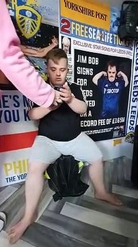 Moment Leeds United fan watches personal video sent from Kalvin Phillips