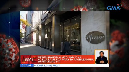 Pfizer-BioNTech, nag-apply na ng EUA sa US DFA para sa pagbabakuna sa mga edad 5-11 | UB