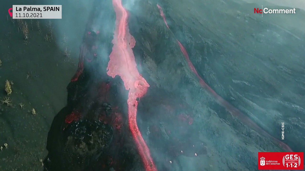 Une cimenterie traversée par une coulée de lave à La Palma