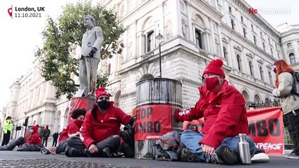 Greenpeace protest outside Downing Street to urge UK PM to block huge new oilfield