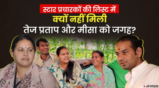 सतह पर RJD की कलह!, Tej Pratap Yadav स्टार प्रचारकों की लिस्ट से बाहर, मीसा भारती को भी जगह नहीं