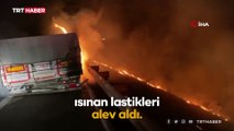 Tırın dorsesi yandı, alevler makilik alana sıçradı