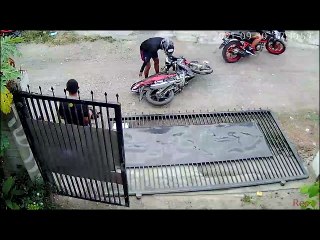 Gate Comes Crashing Down Onto Motorcycle