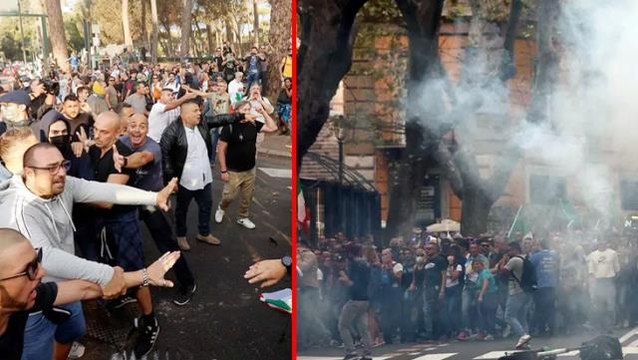 Aşı ve test karşıtları İtalya'yı karıştırdı! Yeşil Geçiş sertifikasını protesto edenler polisle çatıştı