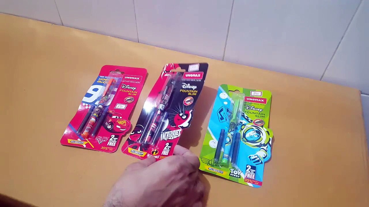 Unboxing and Review of Unomax Fountain Slim Ink Pen Disney Toons for kids gift