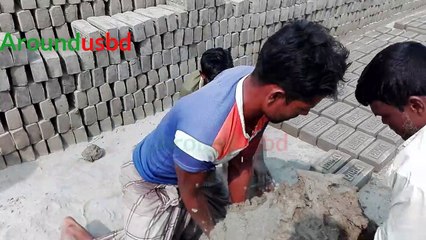 Handmade Brick Making Process Rural Village Area | Traditional clay Bricks making on hand