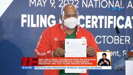 Sen. Dela Rosa, sinabihan daw na maghain ng COC sa pagkapangulo 2 oras bago magsara ang COC filing noong Biyernes | UB