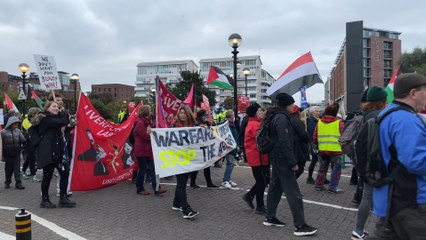 Protestors gather as controversial arms fair event begins in Liverpool