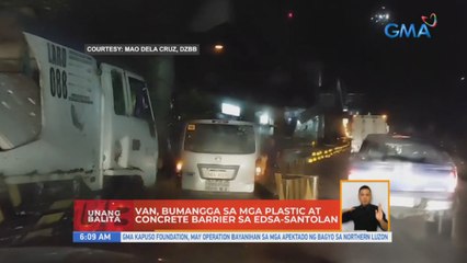 Van, bumangga sa mga plastic at concrete barrier sa EDSA-Santolan | UB