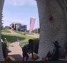 Un livreur teste les décorations d'Halloween d'une maison et se fait une belle frayeur !