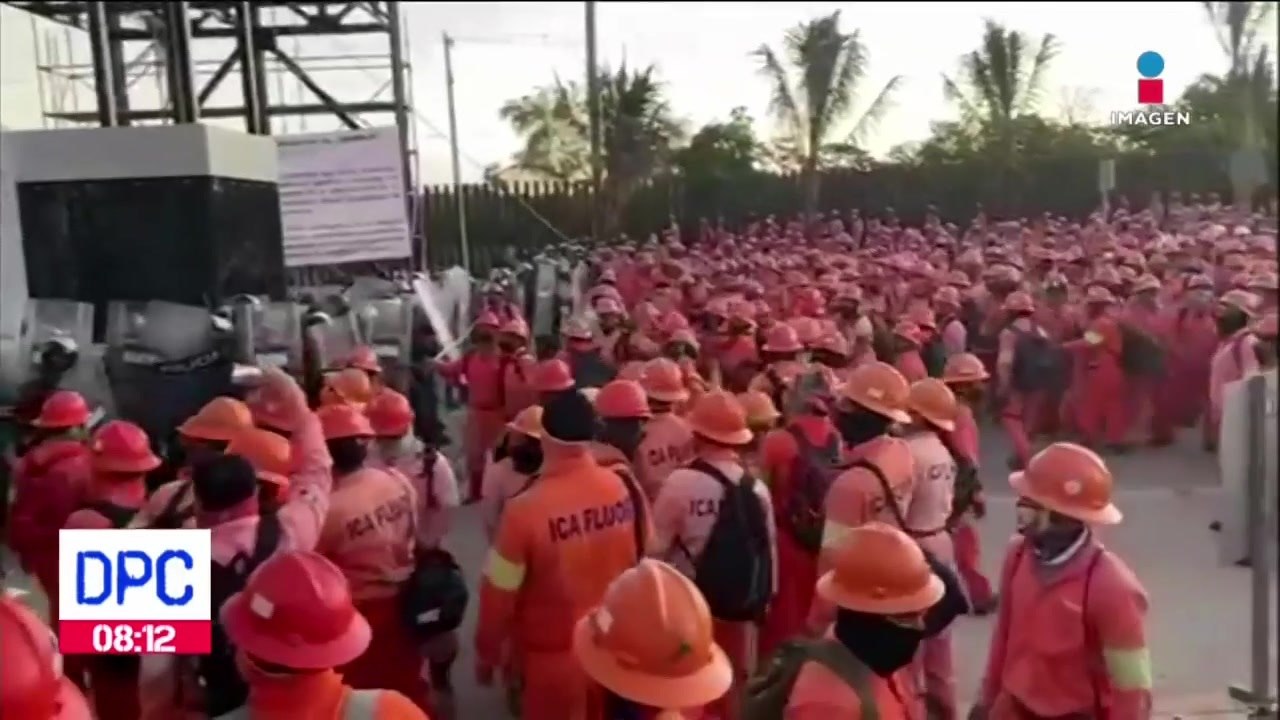 Trabajadores vs elementos de la Marina. Se registra enfrentamiento en  Dos Bocas