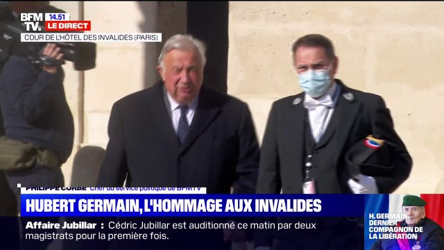 Hommage à Hubert Germain: Gérard Larcher, président du Sénat, arrive aux Invalides