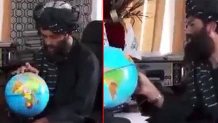 Küre dünya haritası üzerinde Afganistan'ı bulamayan Taliban üyesi gündem yarattı