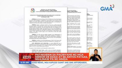 Patakaran sa pagbiyahe ng mga menor de edad at 66-anyos pataas, nililinaw pa ng MMDA | UB