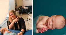 Ces parents épuisés s'endorment pendant la séance photo de leur nouveau-né