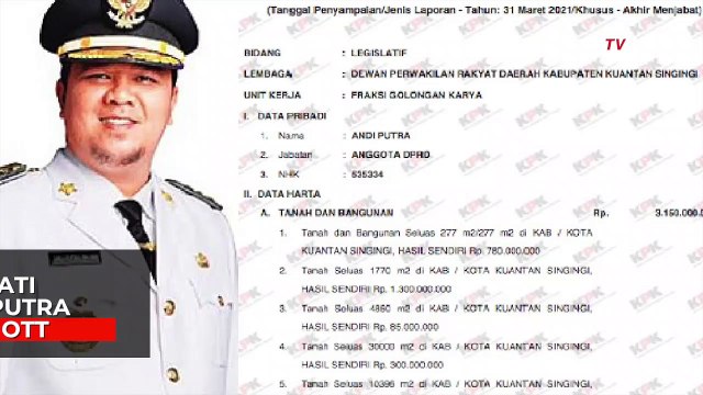 Intip Harta Bupati Kuansing Andi Putra yang Terjaring OTT, Punya 8 BIdang Tanah