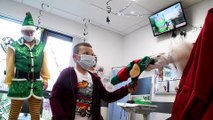 Cast from ELF The Musical visit children at Blackpool Victoria Hospital