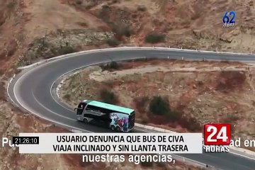 Denuncian que bus de transporte interprovincial viaja inclinado y sin una llanta trasera
