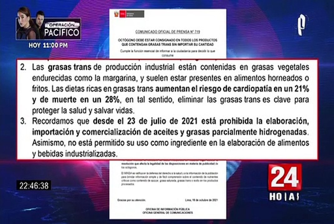 Minsa: Octógonos debe estar en todos los productos con grasas trans