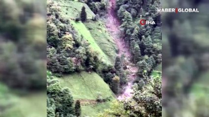 Çamlıhemşin’de heyelan anı saniye saniye kameraya yansıdı