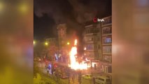 5 katlı bina alev alev yanarak küle döndü: Yanan evini gözyaşları içerisinde izledi