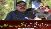 Interior Minister Sheikh Rasheed addresses with a ceremony in Islamabad