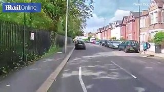 Moment man is knocked off his e-scooter as car door is opened