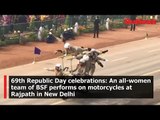 An all-women team of BSF showcase stunts at the 69th Republic Day