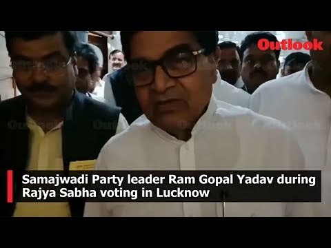 Samajwadi Party leader Ram Gopal Yadav during Rajya Sabha voting in Lucknow
