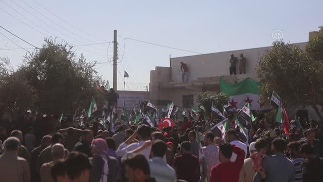 Tel Rıfatlılar topraklarına yuvalanan YPG/PKK ile Esed rejimini protesto etti