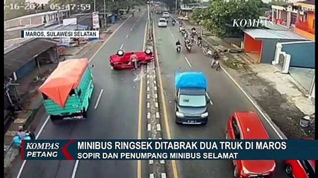 Detik-Detik Mobil Ringsek Ditabrak 2 Truk di Maros Sulsel