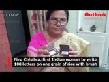Niru Chhabra, first Indian woman to write 108 letters on one grain of rice with brush