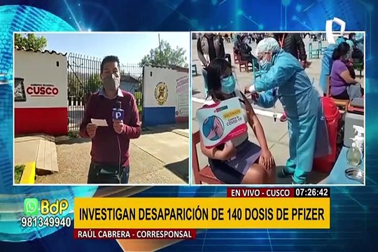 Continúan investigaciones por la desaparición de 140 dosis de vacuna Pfizer en Cusco