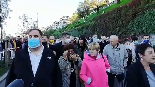 Otegi, Junqueras y otros líderes separatistas, antes de la manifestación a favor de los presos etarras en San Sebastián