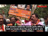 BJP workers celebrate outside party office in Delhi as trends show the party is set to win