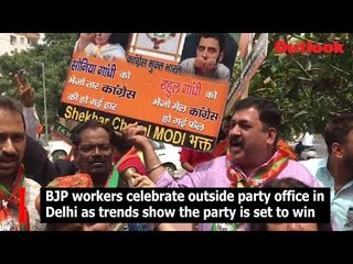 BJP workers celebrate outside party office in Delhi as trends show the party is set to win